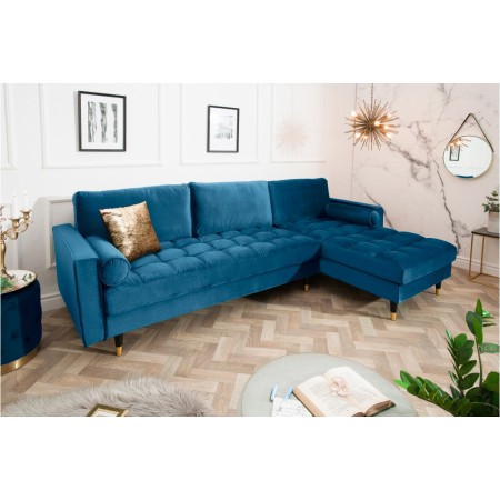 Elegantes Ecksofa COZY VELVET 260cm dunkelblau Samt...