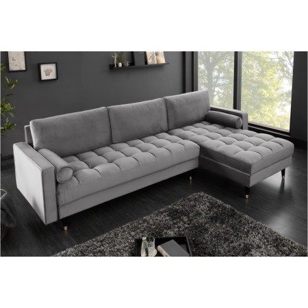 Elegantes Ecksofa COZY VELVET 260cm grau Samt Federkern...
