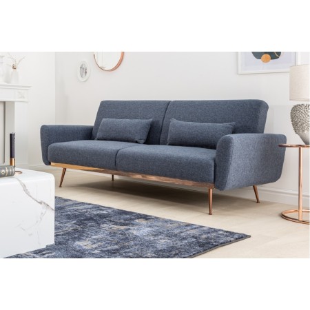 Retro Schlafsofa BELLEZZA 210cm blau 3-Sitzer Couch inkl....