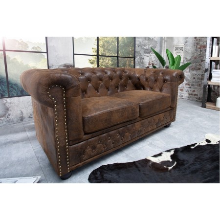 Chesterfield 2er Sofa 150cm antik braun mit Knopfheftung...
