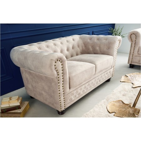 Canapé 2 places Chesterfield 145cm velours champagne 2...