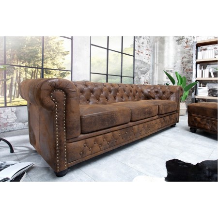 Canapé Chesterfield 3 places 205cm brun antique avec...