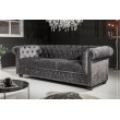 Canapé Chesterfield 3 places 205cm gris velours avec boutons et ressorts