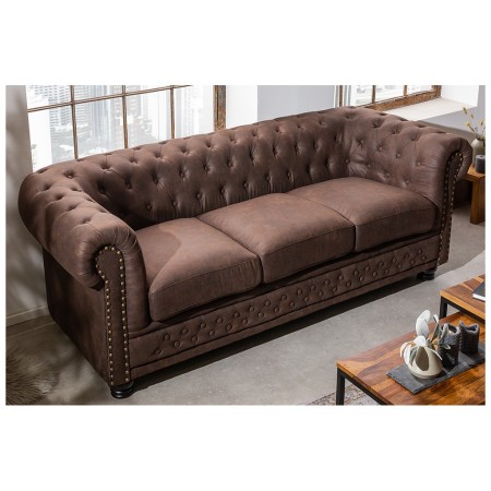 Canapé 3 places Chesterfield 200cm vintage marron 3...