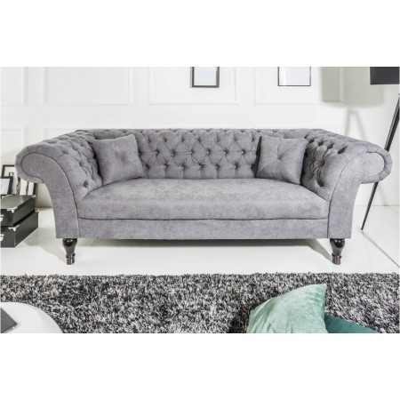 Elegantes Chesterfield 3er Sofa PARIS 225cm grau 3-Sitzer...