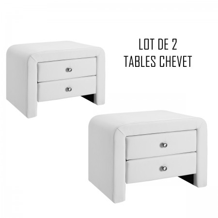 Table chevet design blanc Eva x2