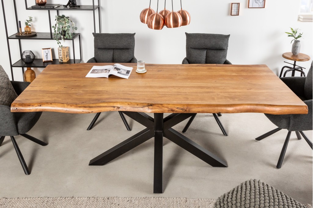 Table Salle à Manger Sur Mesure Robin Sicle - Plateau Bois Massif, Piètement étoile Métal