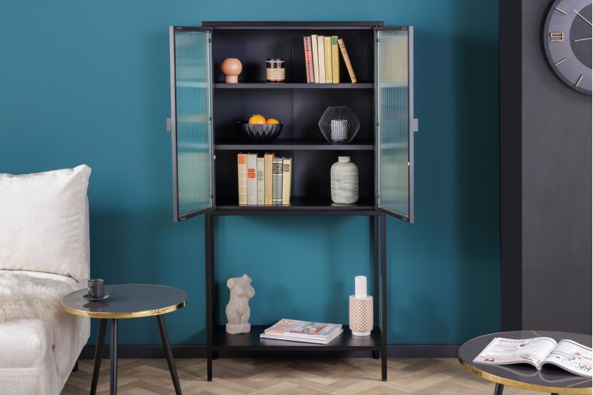 Industrial Vitrine DURA STEEL 75cm schwarz Metall Riffelglas Highboard