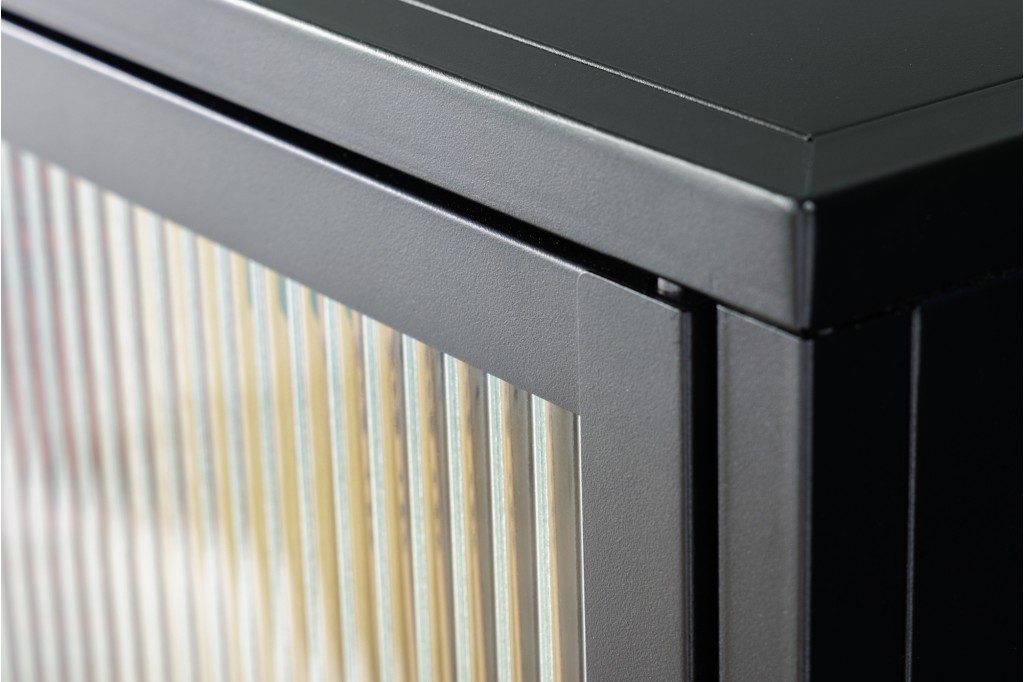 Industrial Vitrine DURA STEEL 75cm schwarz Metall Riffelglas Highboard
