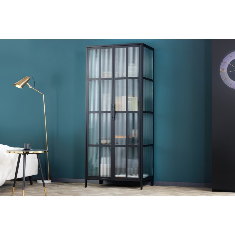 Industrial Vitrine DURA STEEL 75cm schwarz Metall Riffelglas Highboard