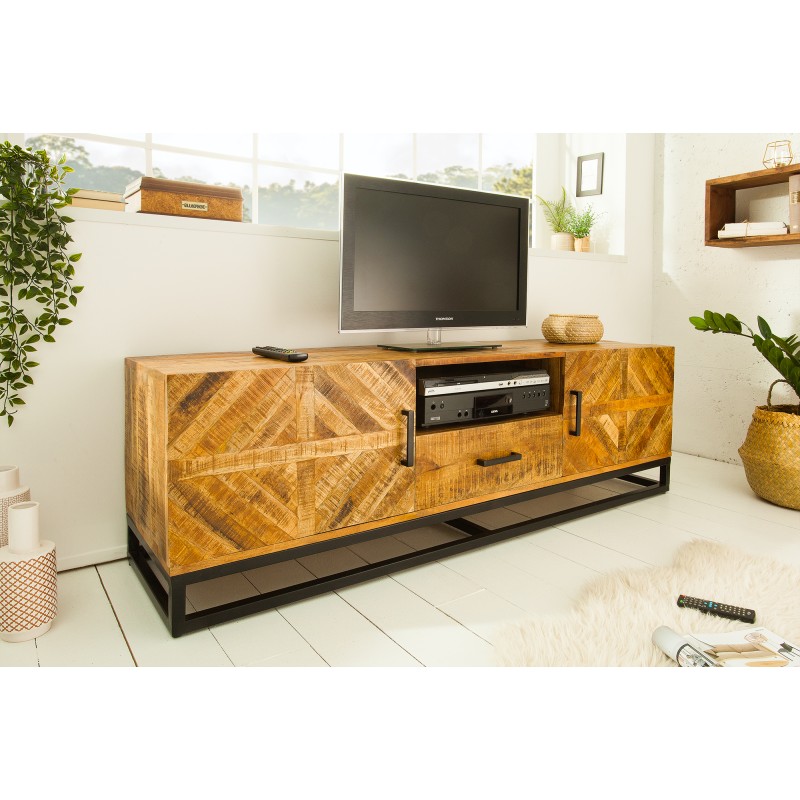 Meuble TV massif INFINITY HOME 160cm bois de manguier design industriel