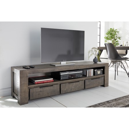 Meuble TV massif IRON CRAFT 170cm gris Bois de manguier 3...