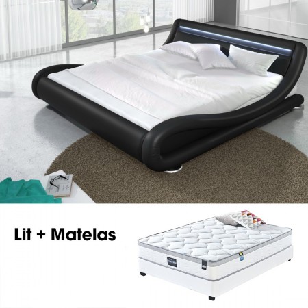 Lit led JULIA Noir 160cm avec Matelas Romance