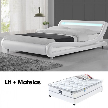 Cama Julio White led 160cm con colchón Romance