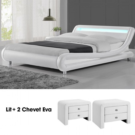 Cama de diseño Julio160 con 2 mesitas de noche de EVA en...