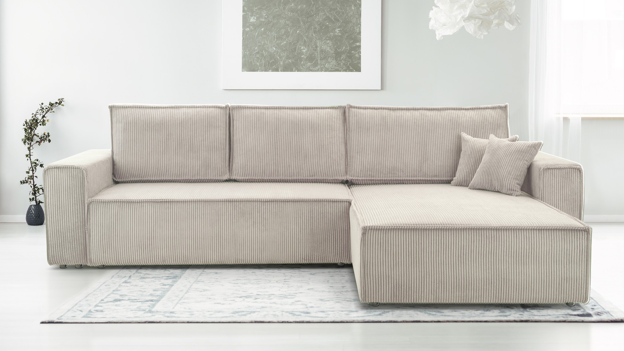 Canapé D'angle Convertible En Velours Côtelé Canapé d'angle convertible et réversible avec coffre en velours côtelé