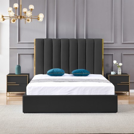 DESIGN BETT GOLD FARBE MIT BOX VENETO -  Schwarz