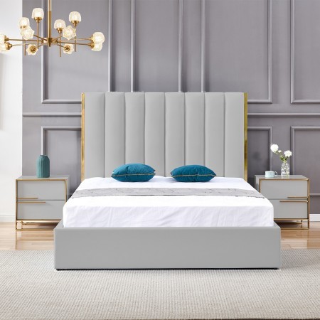 DESIGN BETT GOLD FARBE MIT BOX VENETO -  Grau