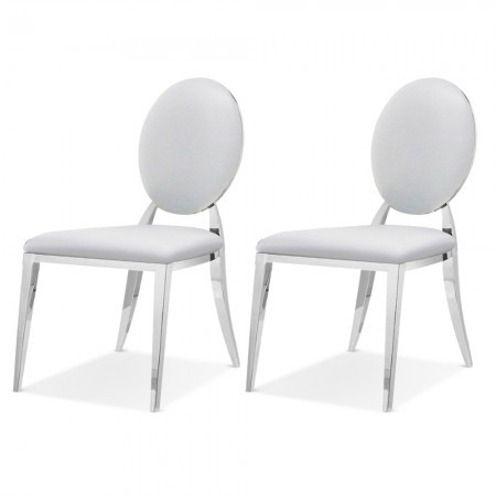 Lot De 2 Chaises Médaillon Pied Acier ERA -  PU Blanc