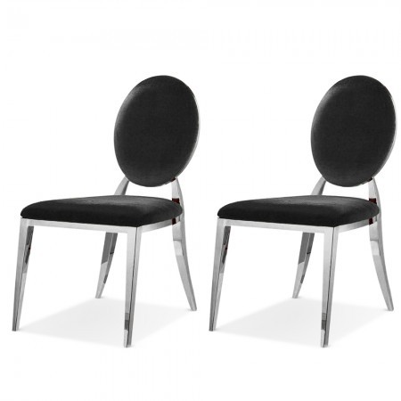 Lot De 2 Chaises Médaillon Pied Acier ERA -  Velours Noir