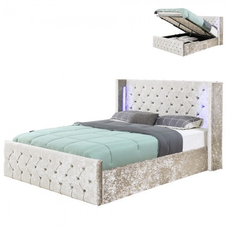 OSMOS Velvet Chest Bed Large Kopfteil -  Beige Samt