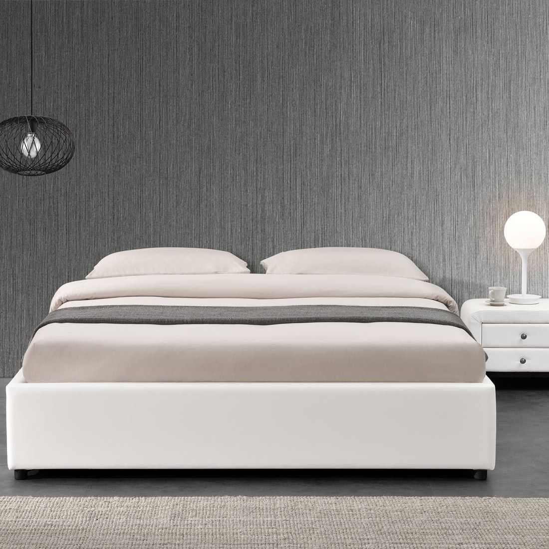 Doppelbett 140 weiß mit Stauraum und Matratze - MeublerDesign