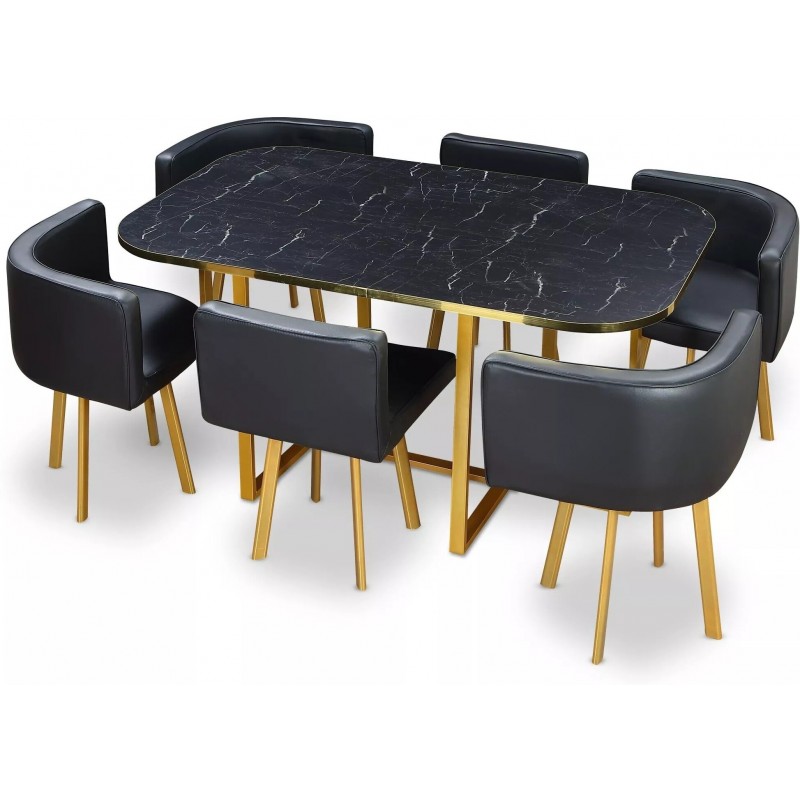 Grande Table à Manger En Bois Et Métal + 6 Chaises Assorties (avec Coussins)
