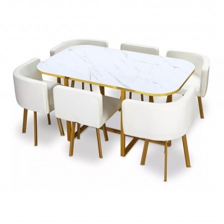 Set tavolo da pranzo PopUp XL + 6 sedie -  Marbre blanc