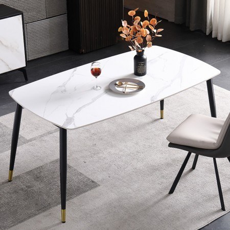 Tavolo da pranzo in ceramica effetto marmo bianco Baron