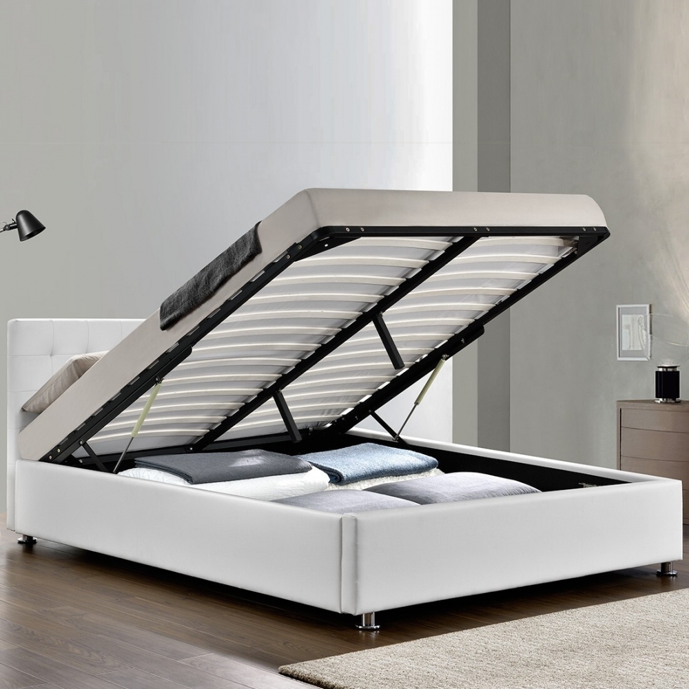 Cama-completa-cama flotante-cabecero-marco de cama-Blanco