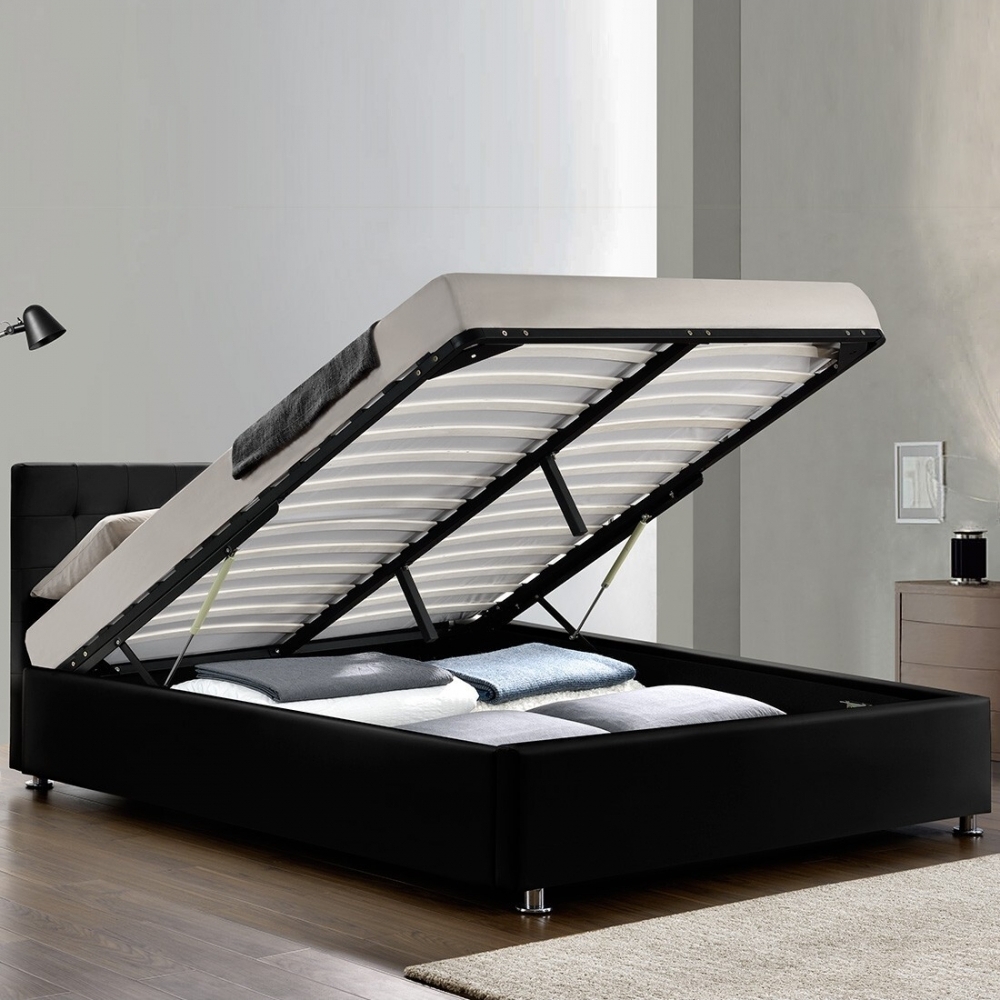 Cama-completa-cama flotante-cabecero-marco de cama-NOIR