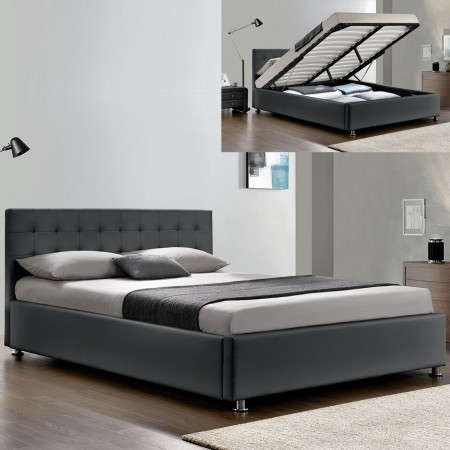 Letto-completo-testata-letto galleggiante-cornice-letto-GRIS