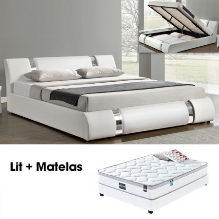 Ensemble matelas sommier coffre blanc 140 NOVA