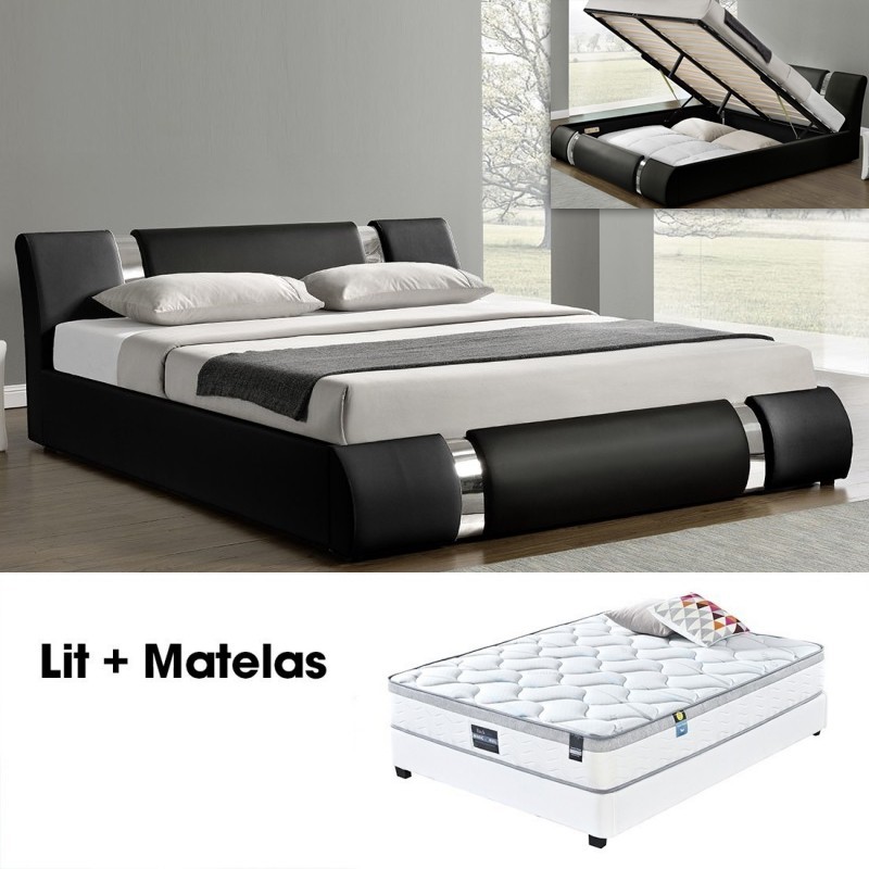 Cama doble 140 con almacenamiento integrado y colchón - Lit nova