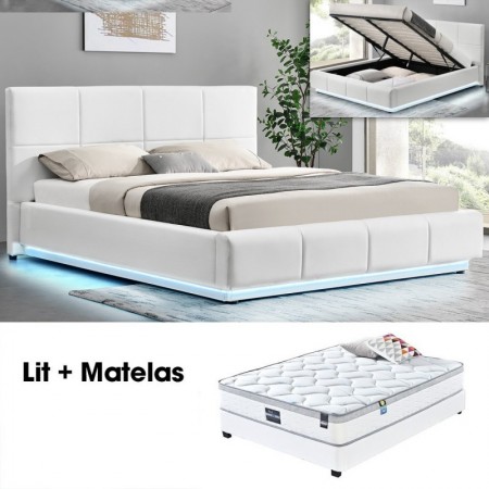 Ensemble matelas sommier coffre blanc 140 Alexi