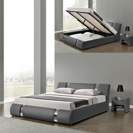 Lit Coffre Sommier Relevable Nova -  Gris