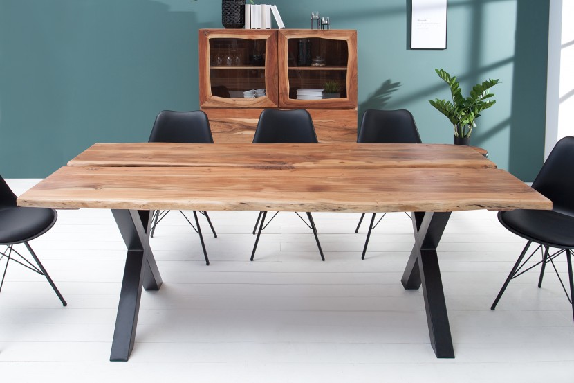 Table de salle à manger en bois massif AMAZONAS 200cm acacia métal noir