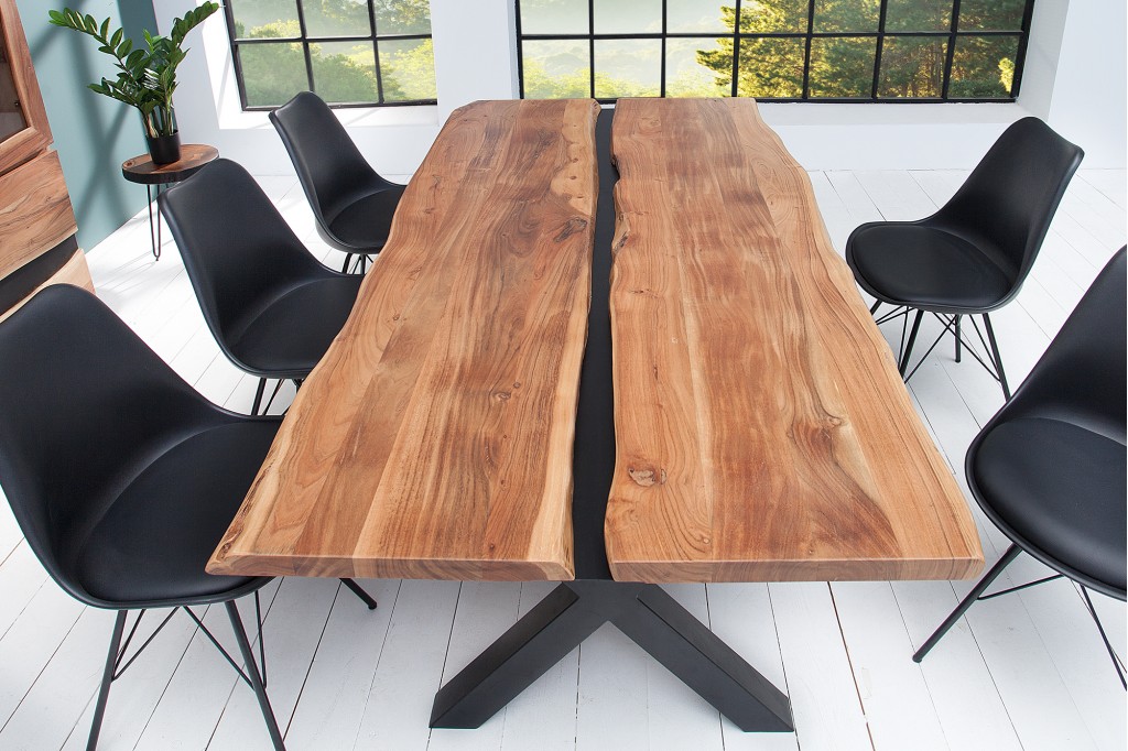 Table de salle à manger en bois massif AMAZONAS 200cm acacia métal noir