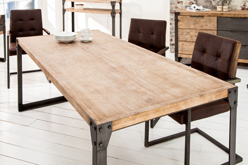 Table de salle à manger design industriel FACTORY 200cm en acacia