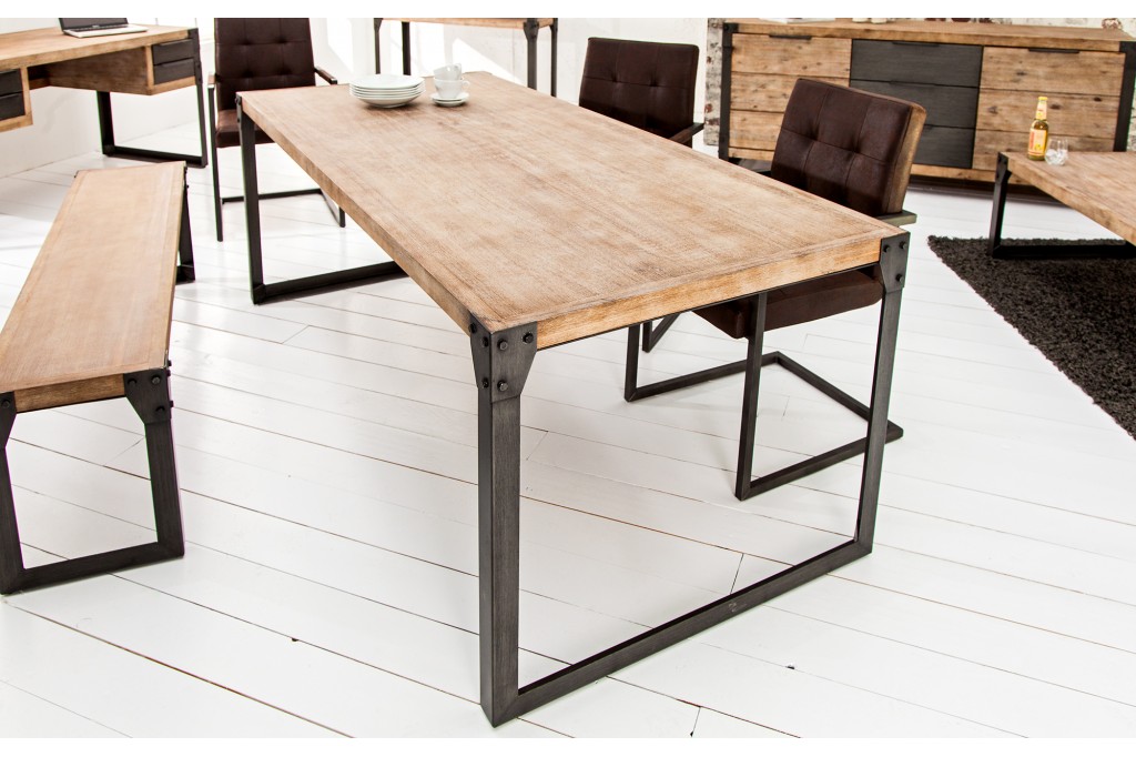 Table de salle à manger design industriel FACTORY 200cm en acacia