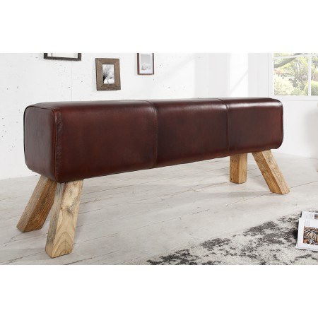 Banc rétro 120cm avec revêtement en cuir véritable pied...