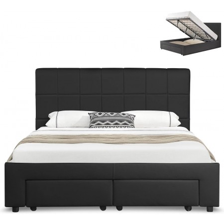 Design-Kastenbett und Schublade MaxBed -  PU Schwarz