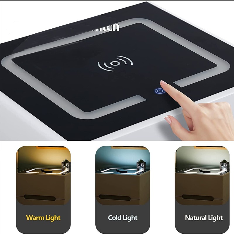 Comodino moderno Haloyo® a 3 cassetti con luci a LED, comodino con multipresa, per soggiorno, camera da letto, 40x35x60 cm, bianco Comodino moderno Haloyo® a 3 cassetti con luci a LED, comodino con multipresa, per soggiorno, camera da letto, 40x35x60 cm, bianco