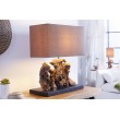 Lampe de table artisanale ARAGON 50cm brun pied en bois flotté avec abat-jour en lin