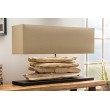 Lámpara de mesa hecha a mano RIVERINE 80cm base de madera de deriva beige con pantalla de lino