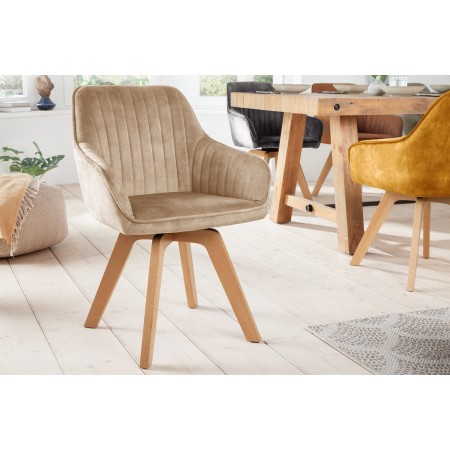 Drehbarer Design Stuhl LIVORNO champagner greige Samt...