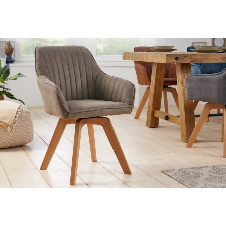 Drehbarer Design Stuhl LIVORNO vintage taupe Buchenholz...
