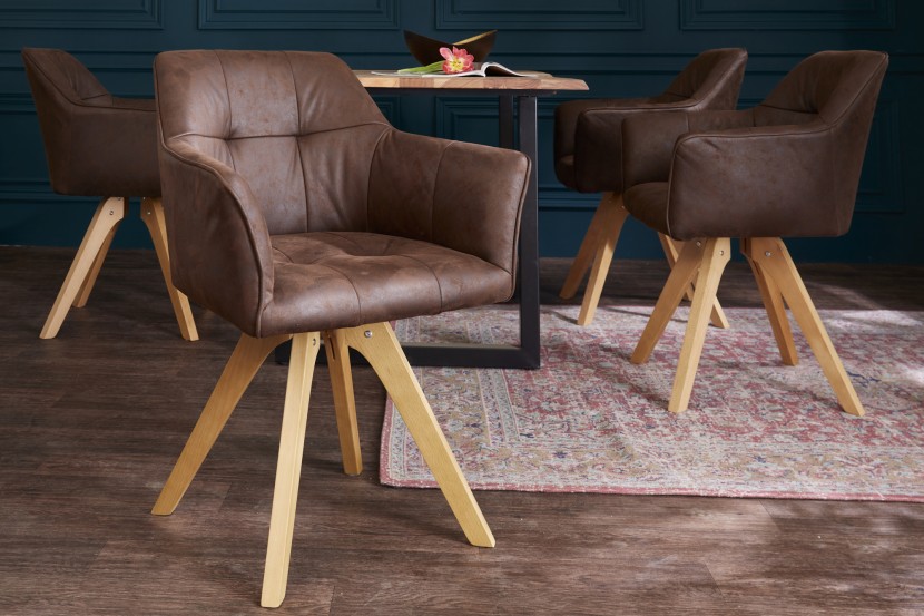 Sedia di design LOFT gambe in legno di faggio marrone antico con braccioli