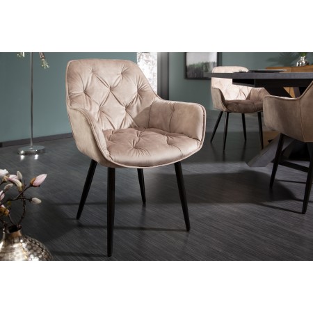 Design Stuhl MILANO champagner Samt mit Chesterfield...