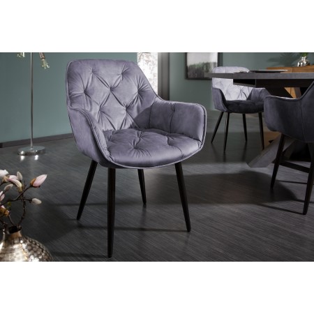 Design Stuhl MILANO grau Samt mit Chesterfield Steppung